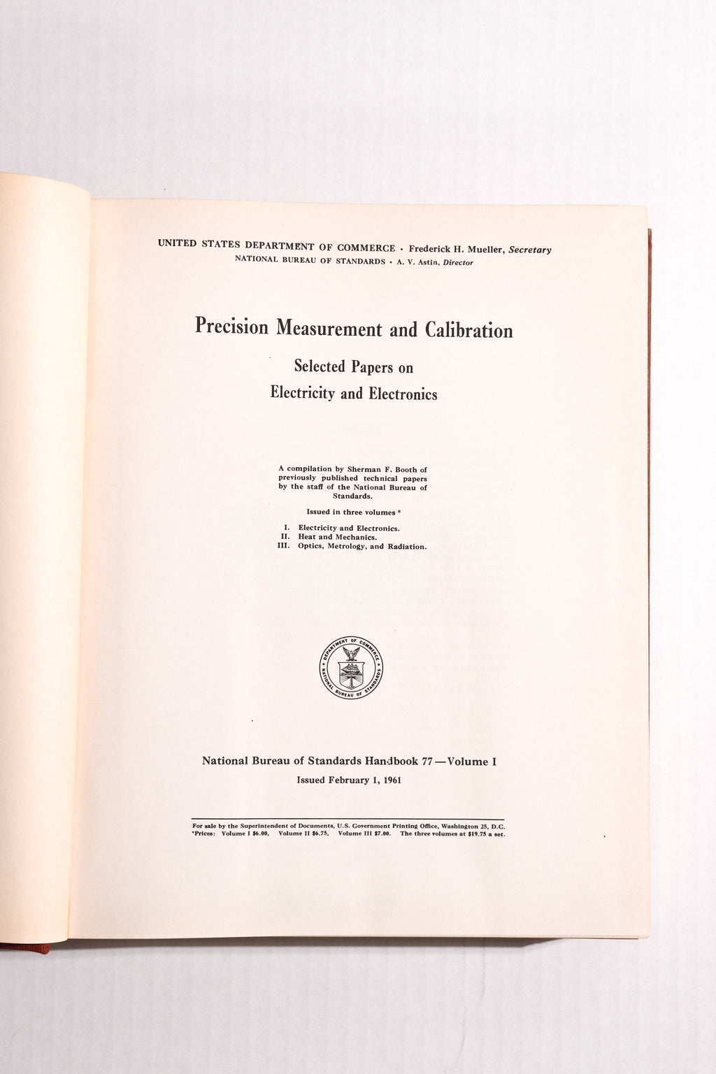 Precision Measurement and Calibration: Handbook77, Volume 1