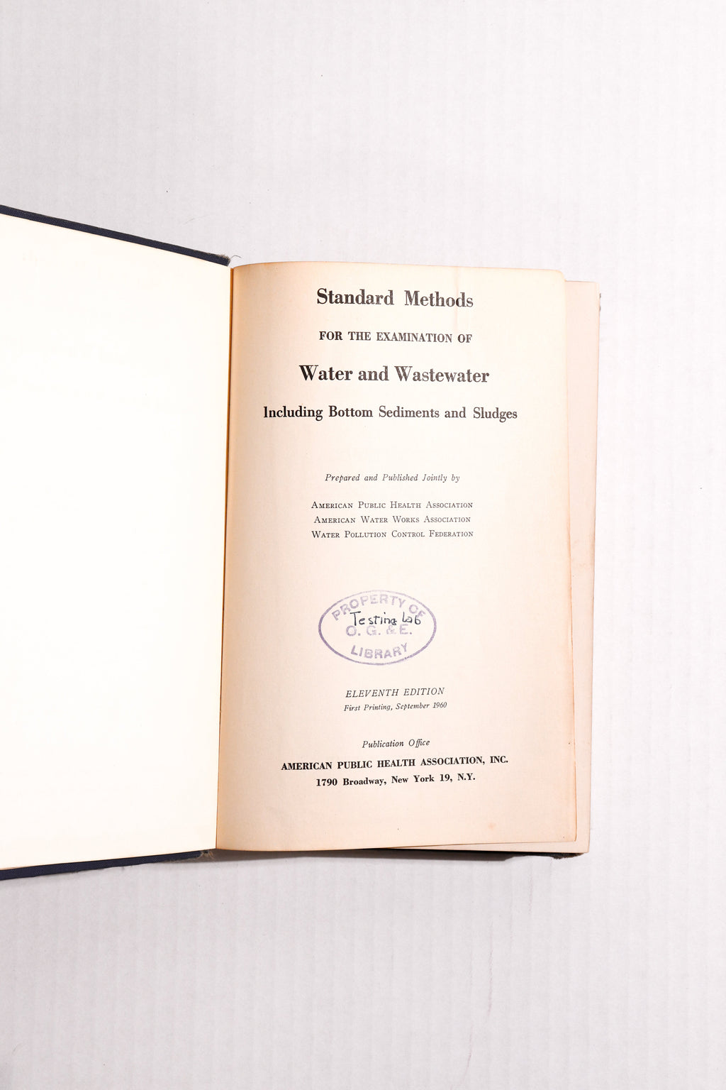 Standard Methods for the Examination of Water and Wastewater, Eleventh Edition, 1960, APHA, AWWA, WPCF