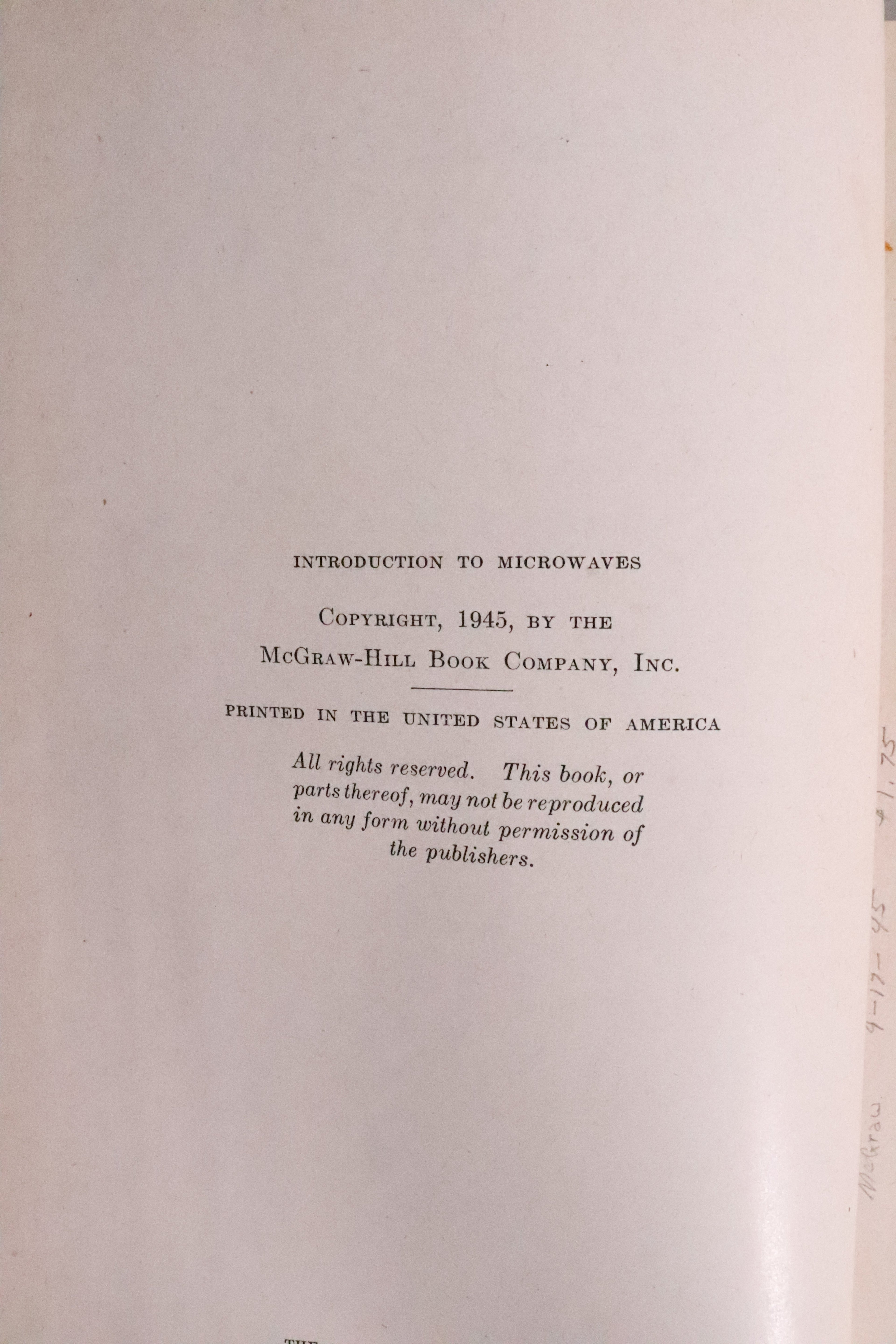 Introduction to Microwaves — Simon Ramo, First Edition, 1945