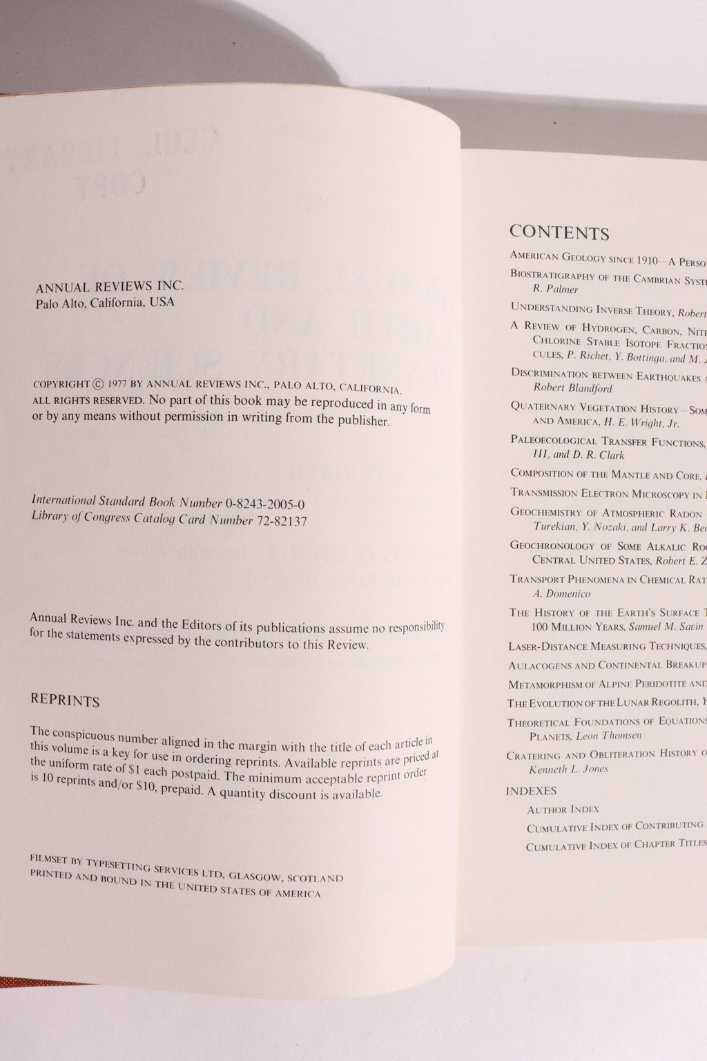 Annual Review of Earth and Planetary Sciences, Volume 5 (1977) — Geology, Moon, Mars & Paleoclimate