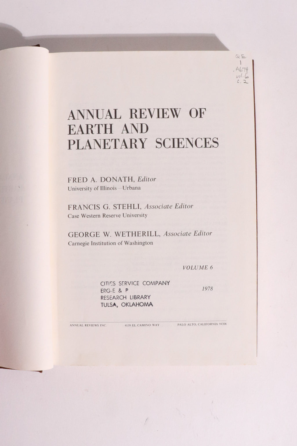 Annual Review of Earth and Planetary Sciences, Volume 6 (1978) — Jupiter’s Moons, Ozone Layer, Mantle Convection & Climate