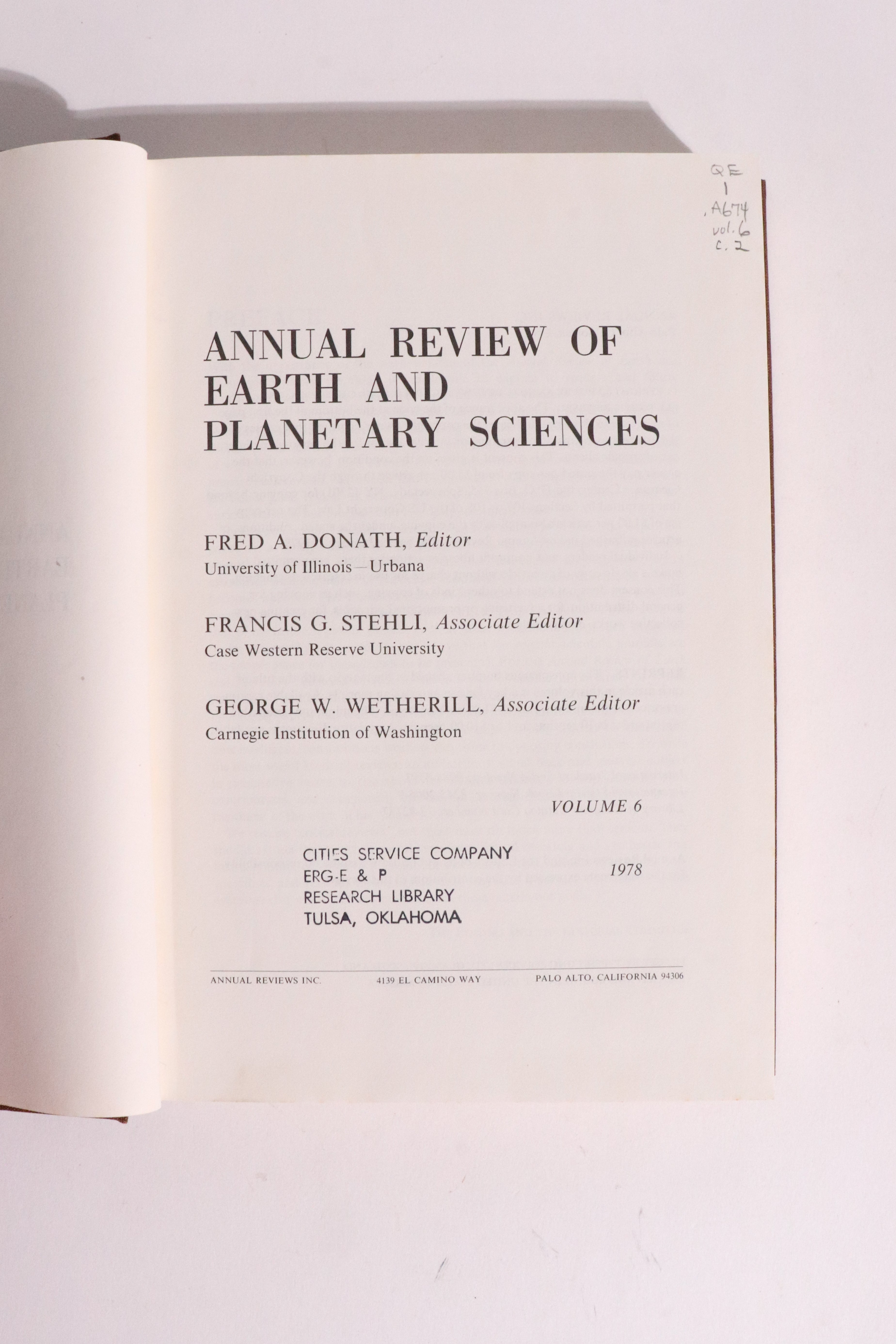 Annual Review of Earth and Planetary Sciences, Volume 6 (1978) — Jupiter’s Moons, Ozone Layer, Mantle Convection & Climate