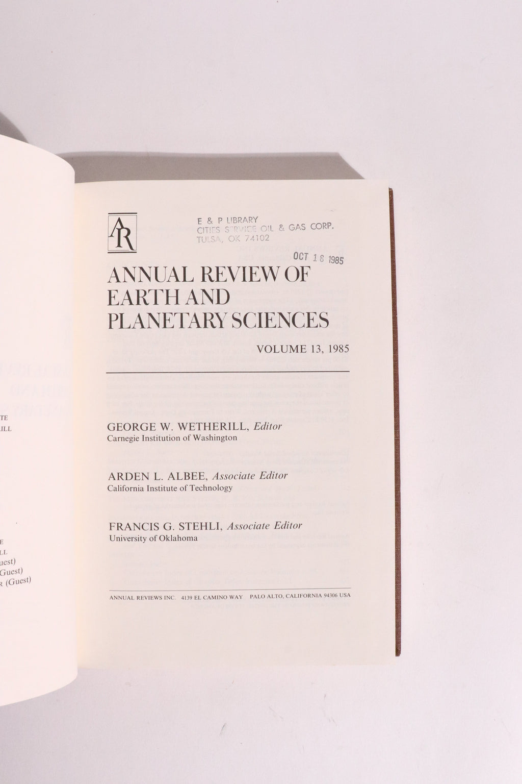 Annual Review of Earth and Planetary Sciences, Volume 13 (1985) — Cosmic Dust, Lunar Magma Ocean & Ancient Earth