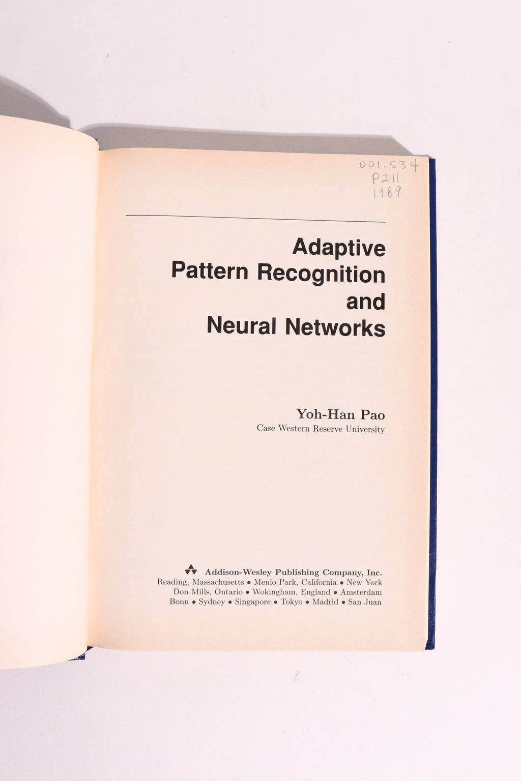Adaptive Pattern Recognition and Neural Networks — Yoh-Han Pao, 1989 First Edition | Vintage Artificial Intelligence / Machine Learning