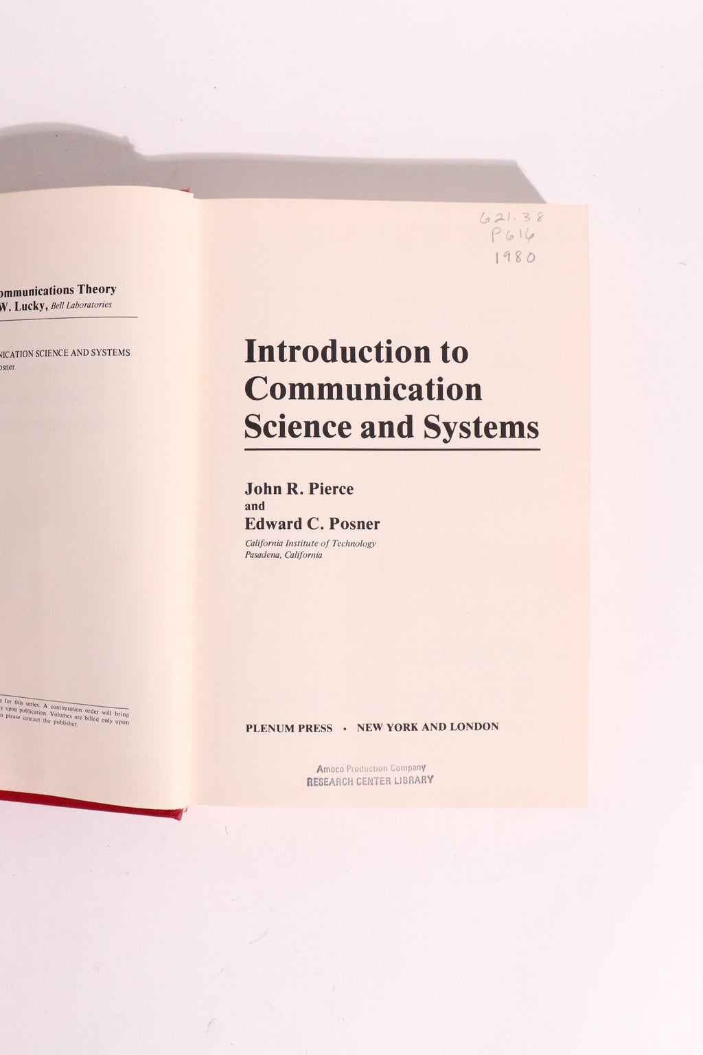 Introduction to Communication Science and Systems — John R. Pierce & Edward C. Posner, 1980 | Information Theory & Telecommunications