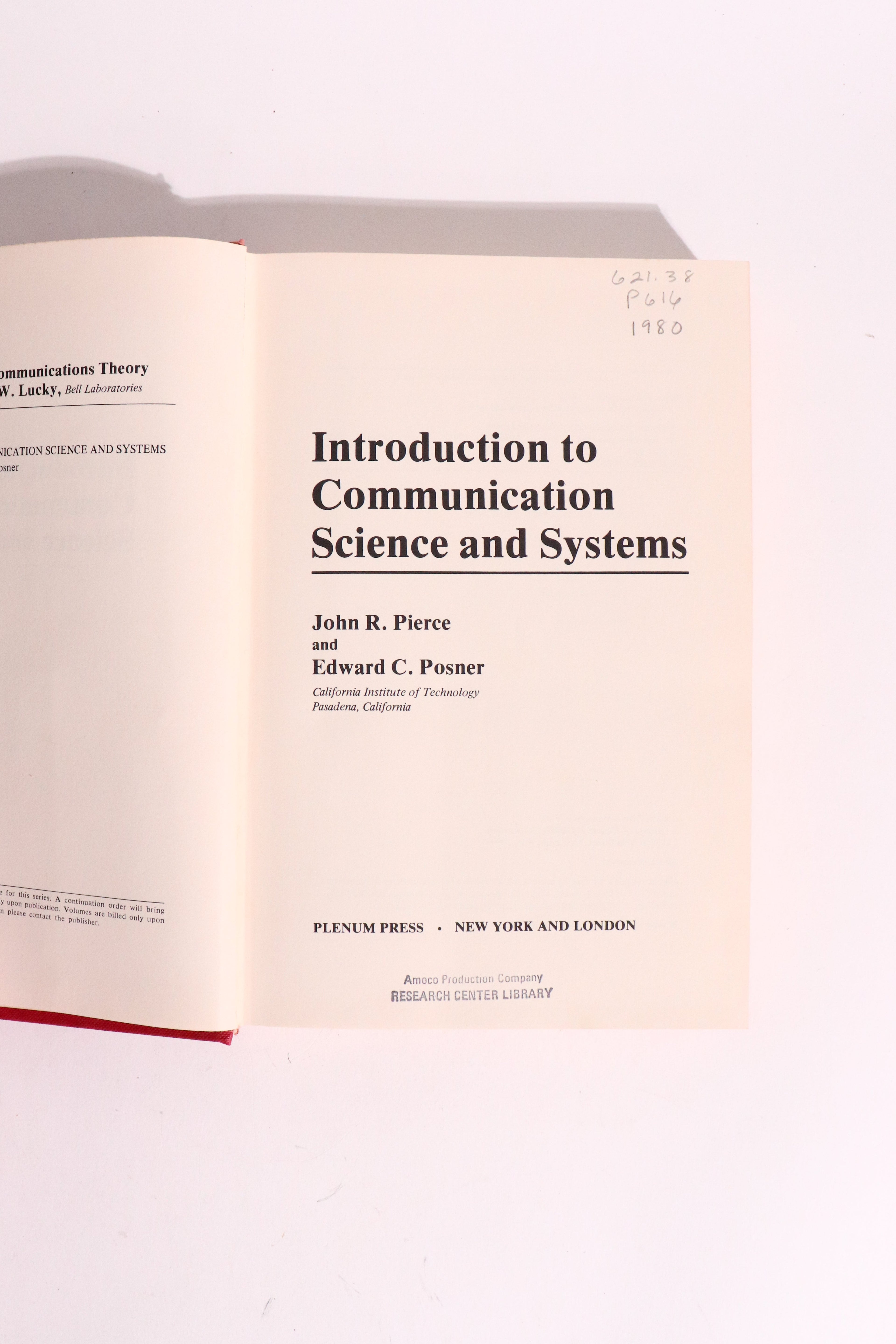 Introduction to Communication Science and Systems — John R. Pierce & Edward C. Posner, 1980 | Information Theory & Telecommunications