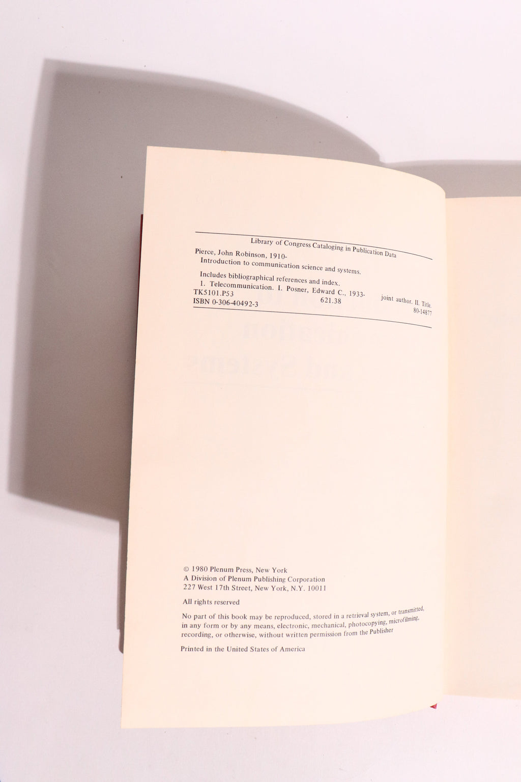Introduction to Communication Science and Systems — John R. Pierce & Edward C. Posner, 1980 | Information Theory & Telecommunications