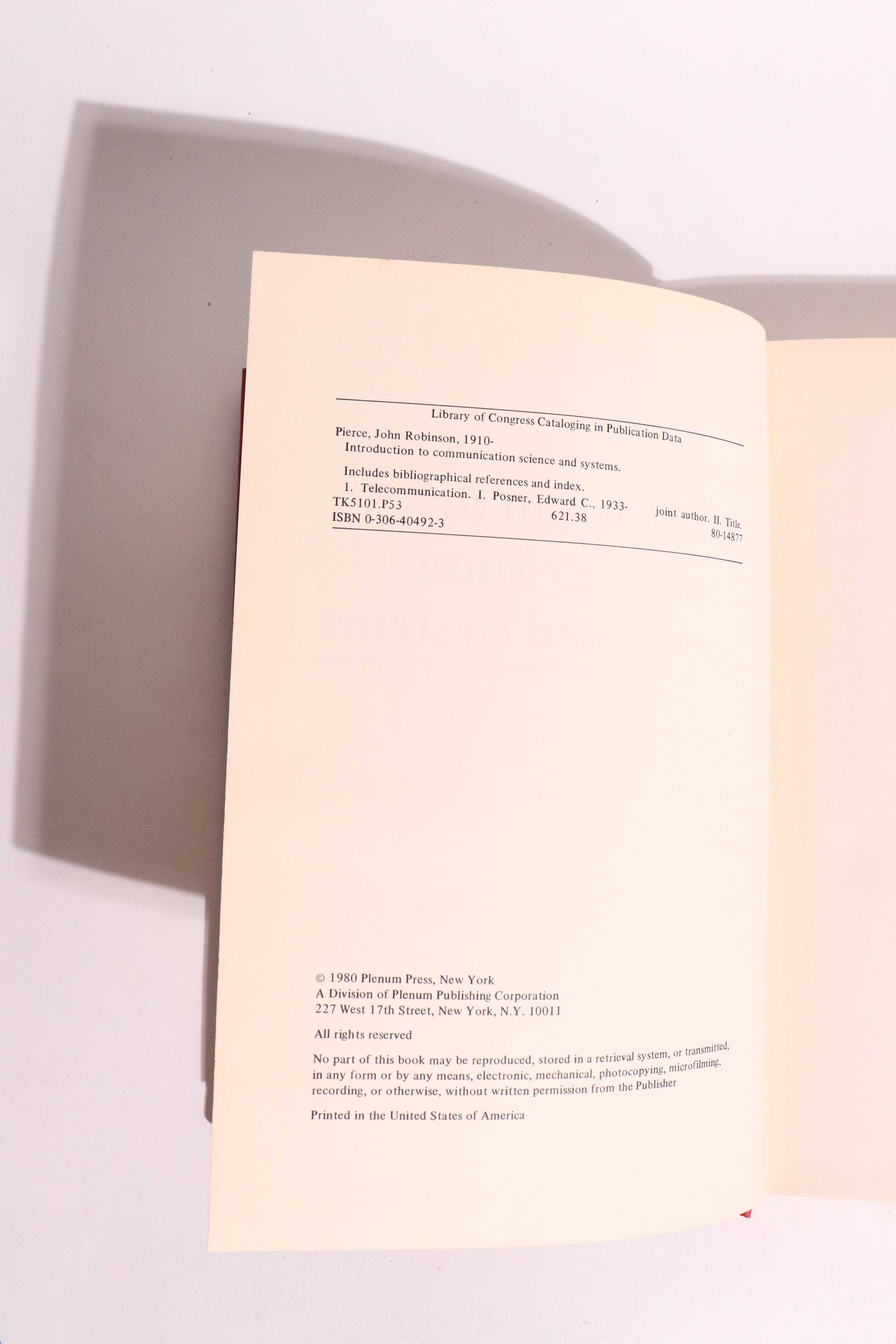 Introduction to Communication Science and Systems — John R. Pierce & Edward C. Posner, 1980 | Information Theory & Telecommunications