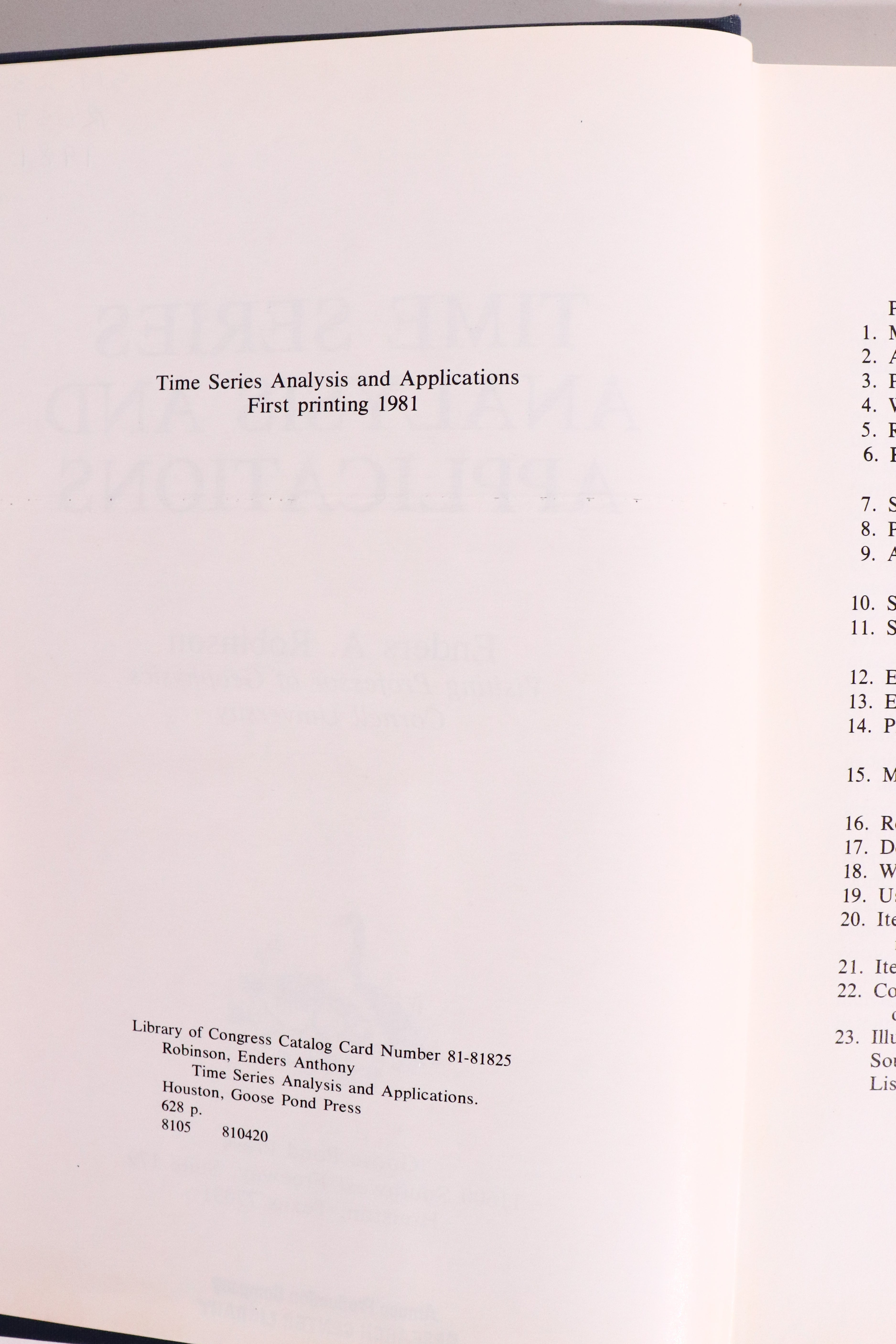 Time Series Analysis and Applications — Enders A. Robinson, 1981 First Printing | Signal Processing & Statistics