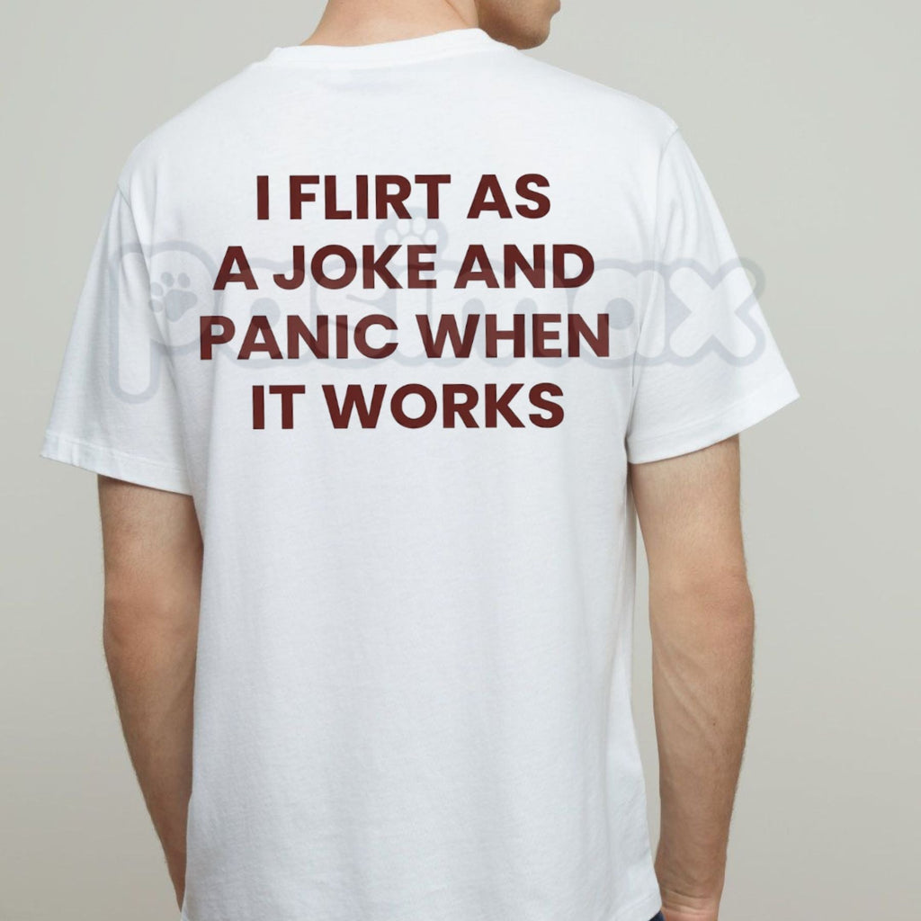 "I Flirt As A Joke" Funny T-Shirt – Sarcastic Social Anxiety Graphic Tee, Premium 100% Cotton Relatable Introvert Top, Soft Lived-In Heavyweight Panic Warning Shirt, Made in USA