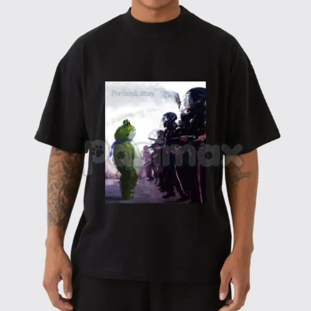 "I Stand With Frog" Portland Protest T-Shirt - Artistic Activist Graphic Tee, Unisex Frog Resist Apparel