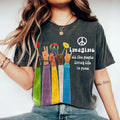 'Imagine All The People Living Life In Peace' Shirt – John Lennon Music, Beatles Song Lyrics Shirt, Vintage Hippie Life Tee