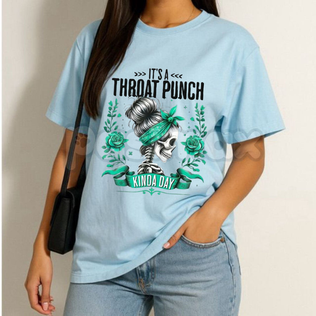 "It's A Throat Punch Kinda Day" Skull & Roses T-Shirt – Men's Edgy Biker Style Graphic Tee, Premium 100% Cotton Sarcastic Attitude Top, Soft Lived-In Heavyweight Gritty Statement Shirt, Made in USA