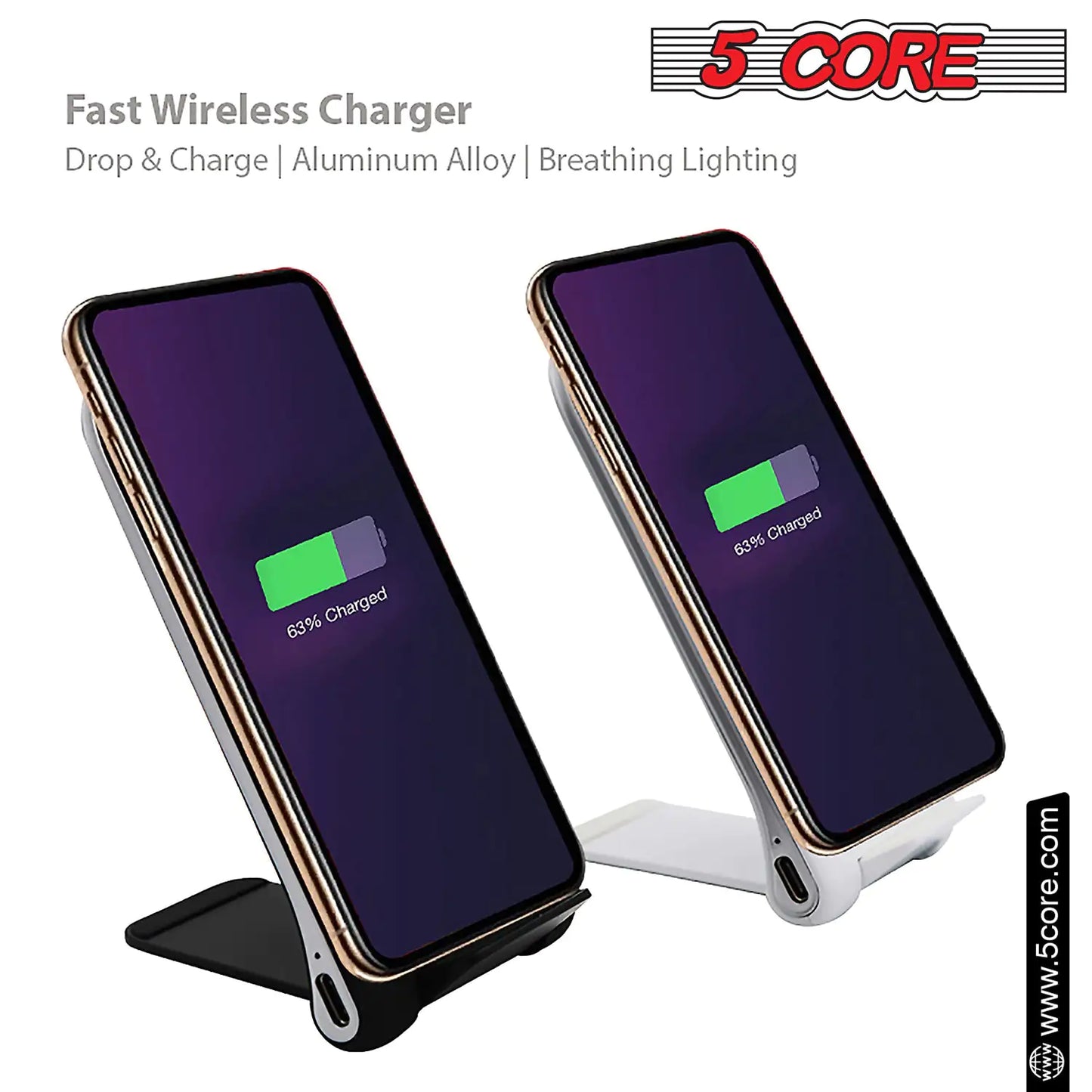 5Core Fast Wireless Charger 2Pack Qi Certified 10W Wireless Charging Stand w Sleep-Friendly Light