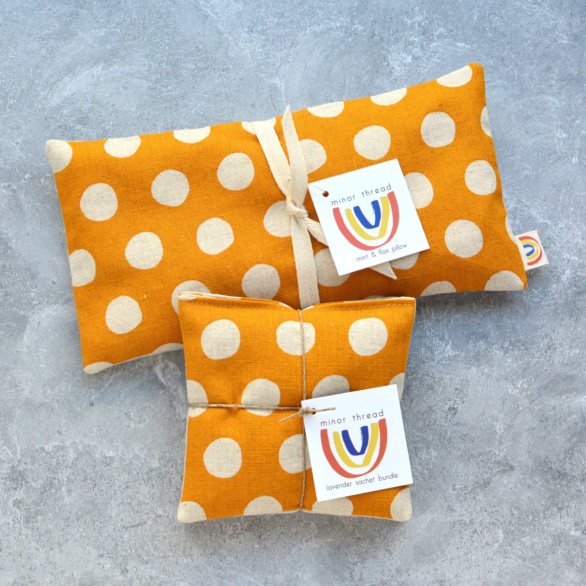 Golden Yellow Polka Dot Linen Lavender Sachet Bundles