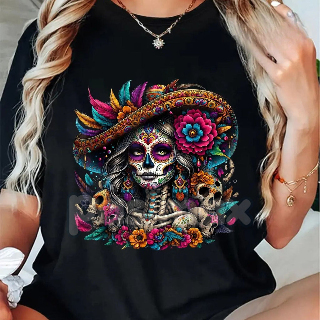 La Catrina T-Shirt - Unisex Día de Muertos Sugar Skull Tee, Elegant Day of the Dead Women's Graphic