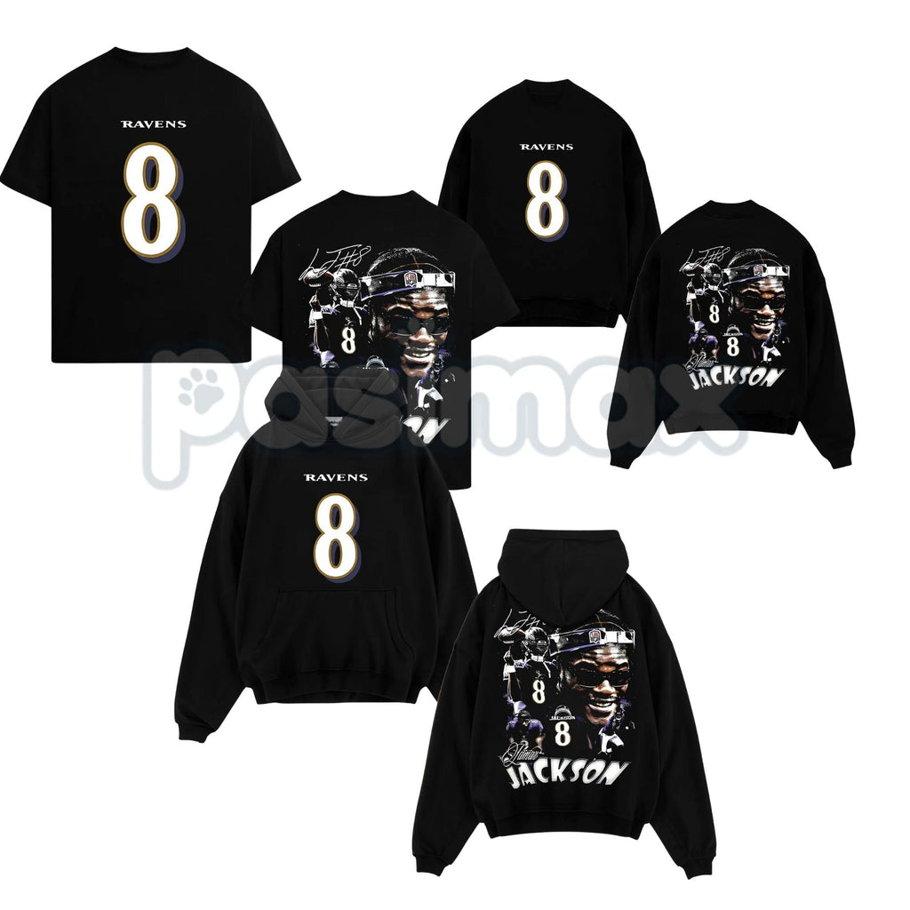 Lamar Jackson 8 Flock Nation Outfit V2 Cotton Hoodie – Baltimore Football Fan Pullover, Unisex Game Day Apparel