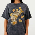 Lazy Tiger Unisex Vintage Washed Tee – Oversized Animal Graphic Shirt, Chill Streetwear