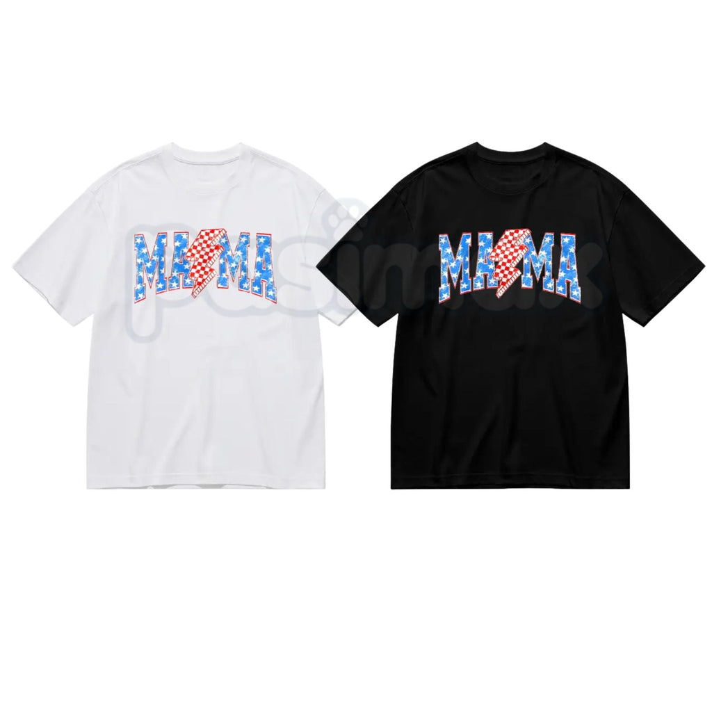 Mama Checkered Lightning Bolt T-Shirt – Retro Rocker Mom Graphic Tee