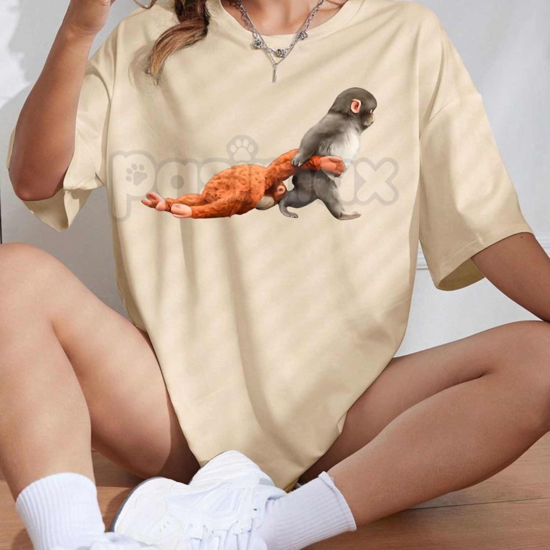 Monkey Punch Baby Monkey Graphic T-Shirt - Cute Baby Monkey Holding Plush Toy Shirt, Premium 100% Cotton Animal Lover Tee, Whimsical Wildlife Illustration Top, Adorable Primate Cuddle Graphic Apparel, Soft Lived-In Unisex Nature Tee