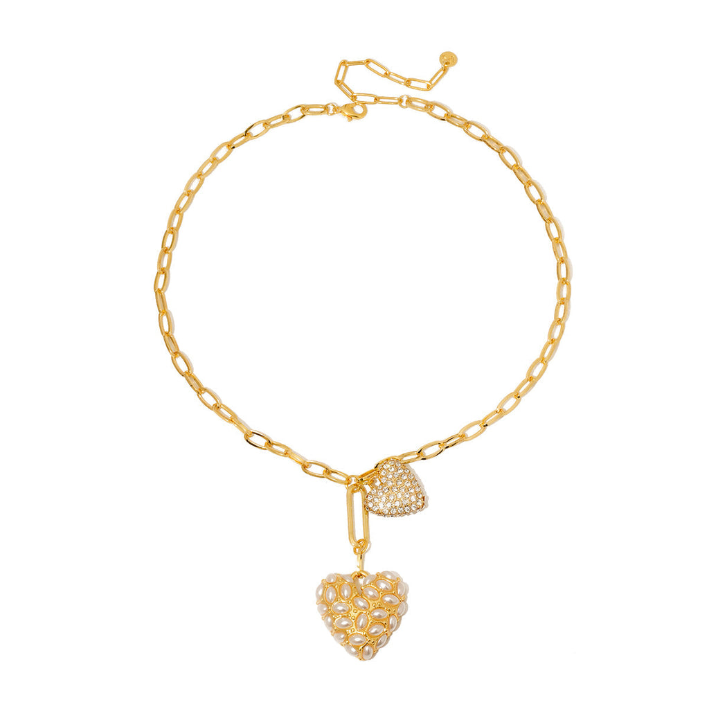 Double Take Pearl Heart Necklace - WATERPROOF