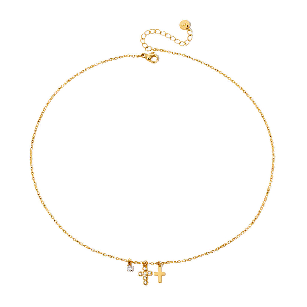 Petite Double Cross Necklace - WATERPROOF