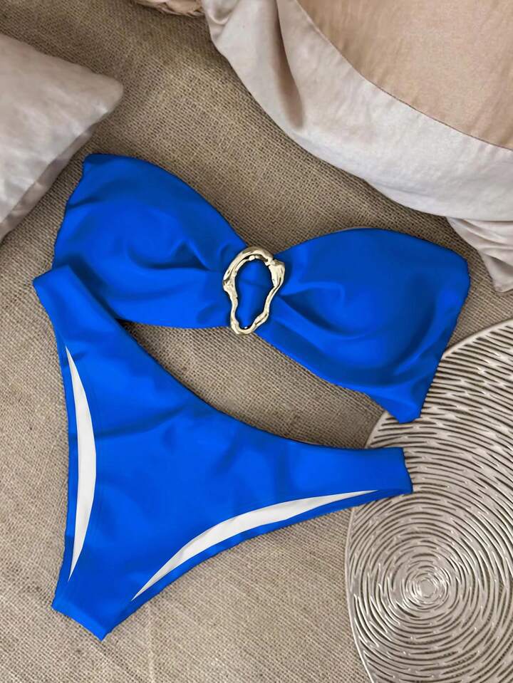 XS - L Metal Ring Bandeau Bikini Women Swimwear Female Swimsuit Two-pieces Bikini set Brazilian High Cut Bathing Suit Swim Lady