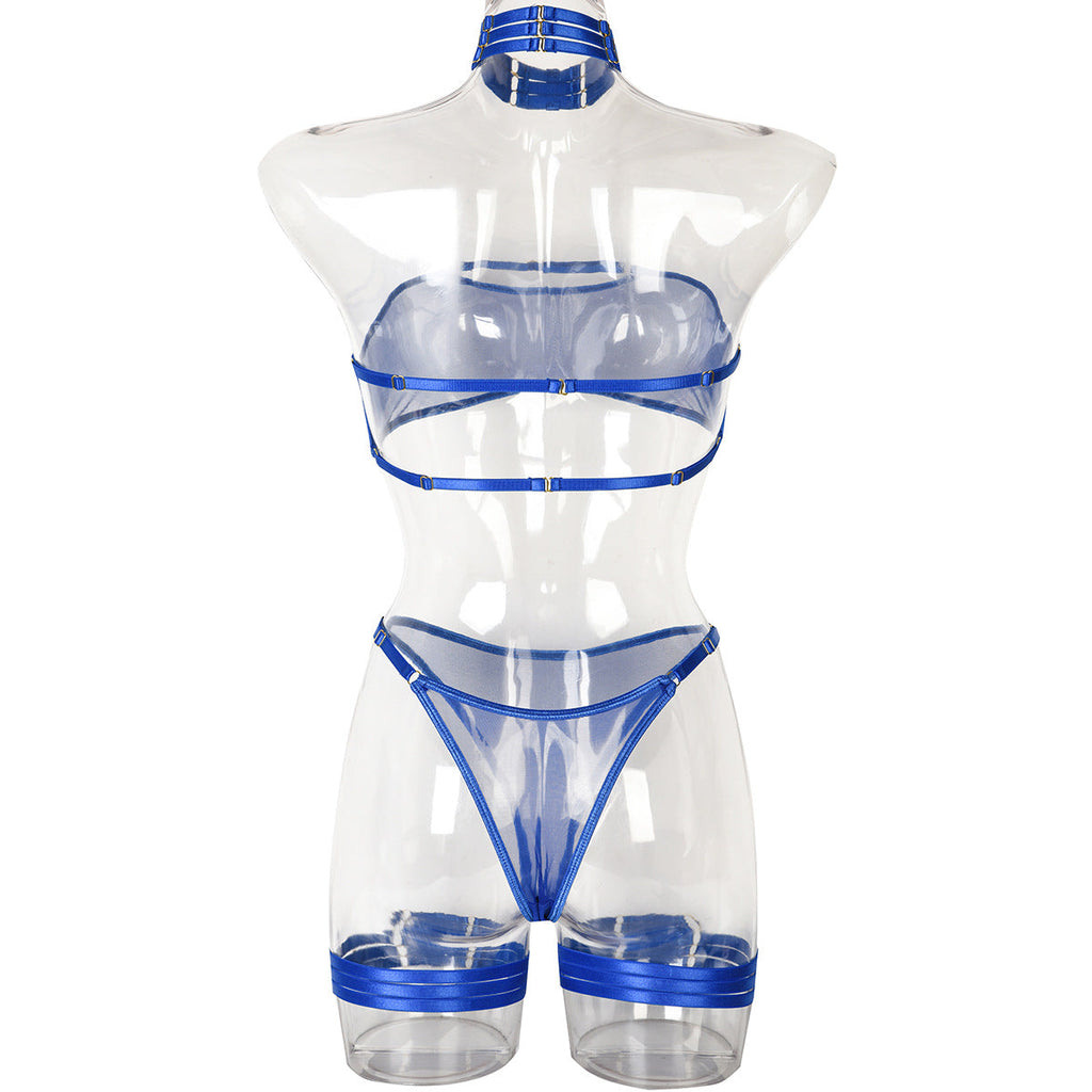 Toucheart 4 Piece Set Sexy Lingerie Set Elasticity Mesh Patchwork See-Through Breast-Wrapping Three-Point Briefs Sexy Underwear