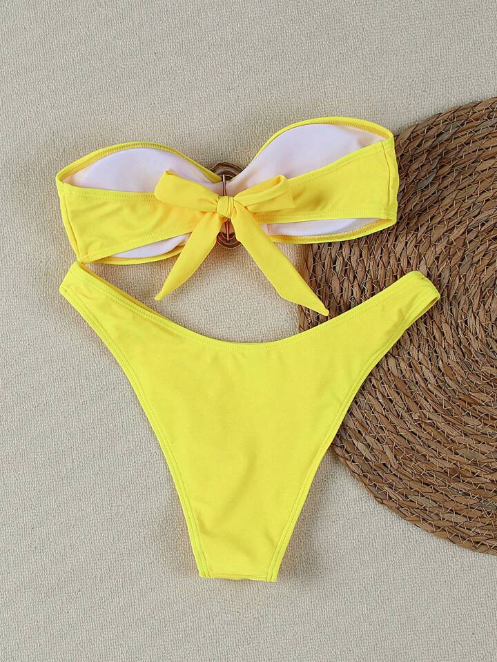 XS - L Metal Ring Bandeau Bikini Women Swimwear Female Swimsuit Two-pieces Bikini set Brazilian High Cut Bathing Suit Swim Lady