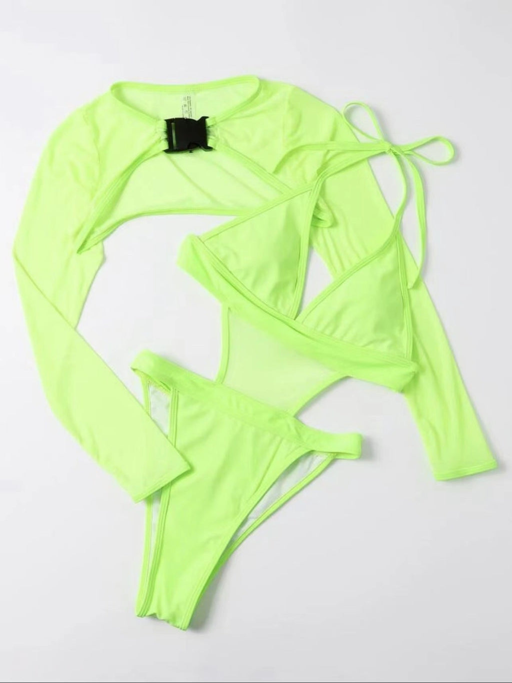 Neon Long Sleeve High Cut Out Women Swimwear One Piece Swimsuit Female Mesh Monokini Bather Bathing Suit Swim Lady Beachwear