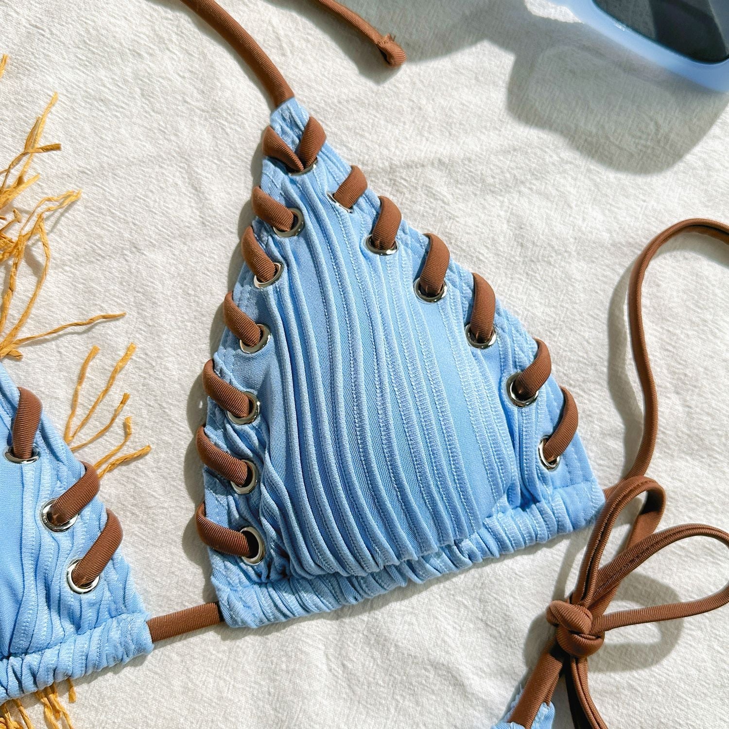 2025 Halter Wrinkled Weaved Bikini Women Swimwear Female Swimsuit Two Pieces Bikini Set Brazilian Bathing Suit Swim Beach Wear