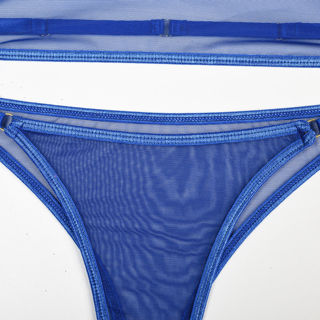 Toucheart 4 Piece Set Sexy Lingerie Set Elasticity Mesh Patchwork See-Through Breast-Wrapping Three-Point Briefs Sexy Underwear