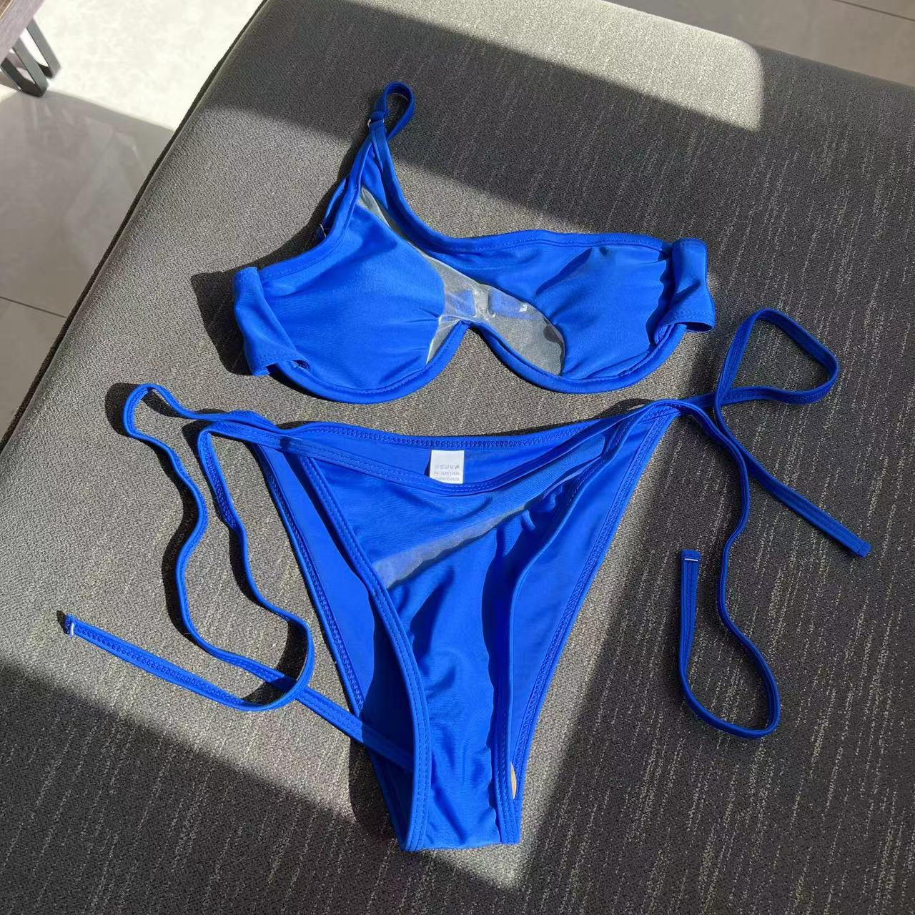 One Shoulder Mesh Bikinis Underwired V-Bar Bikini Women Swimwear Female Swimsuit Two-pieces Bikini Set Push Up Bathing Suit Swim