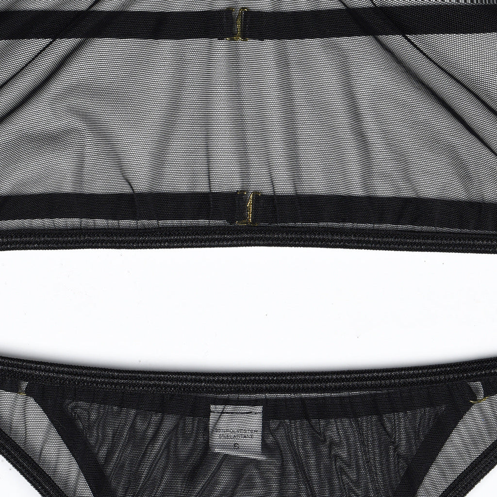 Toucheart 4 Piece Set Sexy Lingerie Set Elasticity Mesh Patchwork See-Through Breast-Wrapping Three-Point Briefs Sexy Underwear