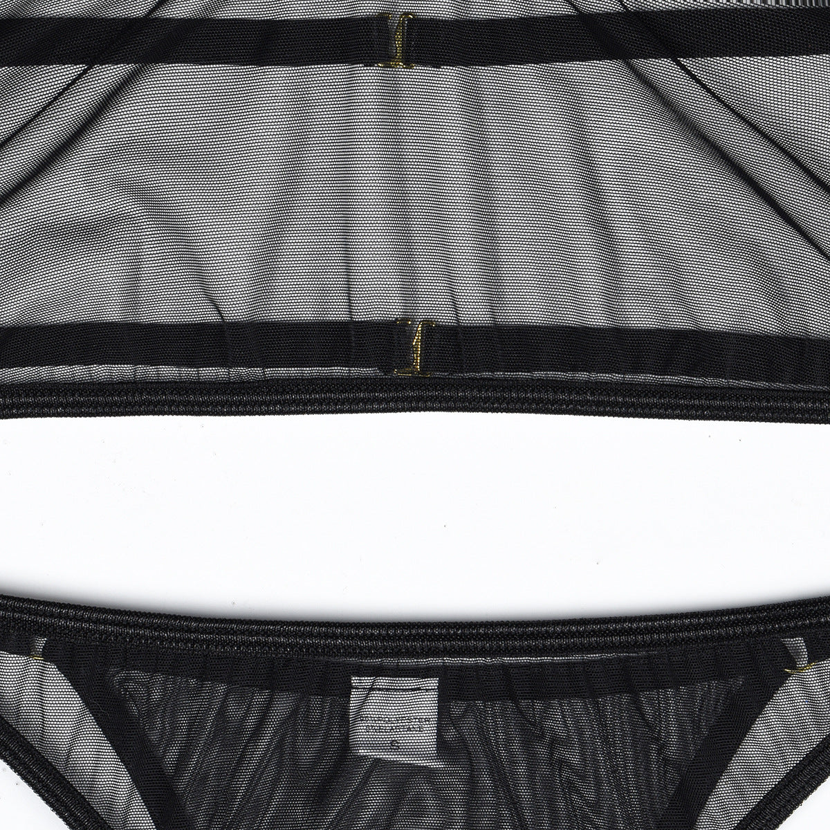 Toucheart 4 Piece Set Sexy Lingerie Set Elasticity Mesh Patchwork See-Through Breast-Wrapping Three-Point Briefs Sexy Underwear