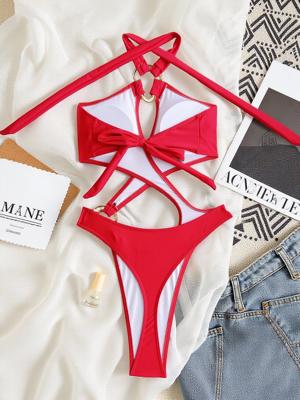 Sexy Tummy Cut Out Halter Women Thong Swimwear One Piece Swimsuit Female High Cut Monokini Rings Bathing Suit Swim Beach Wear