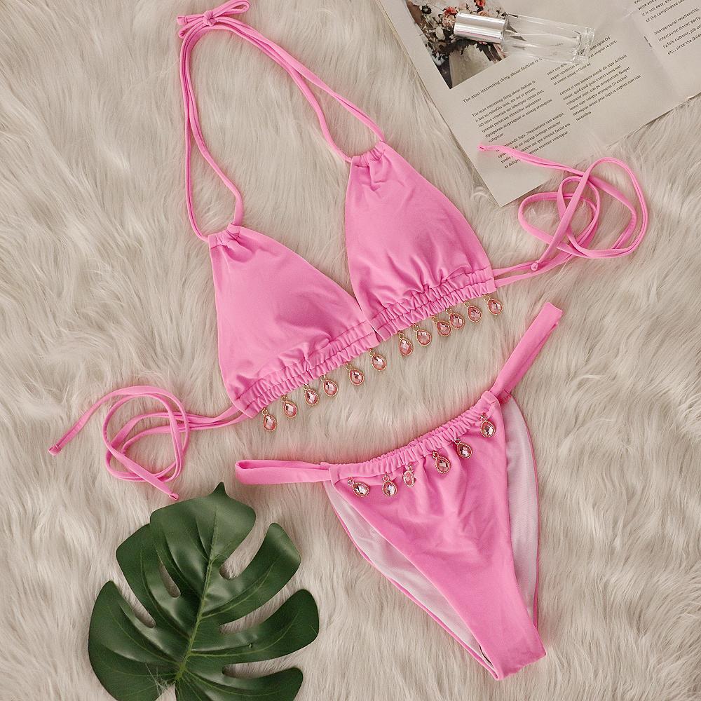 2025 Halter Luxury Rhinestone Diamond Bikini Female Swimsuit Women Swimwear Two-pieces Bikini Set Bather Bathing Suit Swim Lady