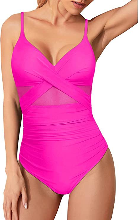 S - XXL Sexy Mesh See Through Women Swimwear One Piece Swimsuit Women's Swimwear Ruched Push Up Bathing Suit Swim Beach Wear