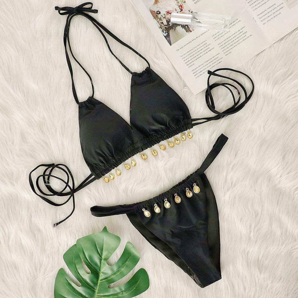 2025 Halter Luxury Rhinestone Diamond Bikini Female Swimsuit Women Swimwear Two-pieces Bikini Set Bather Bathing Suit Swim Lady