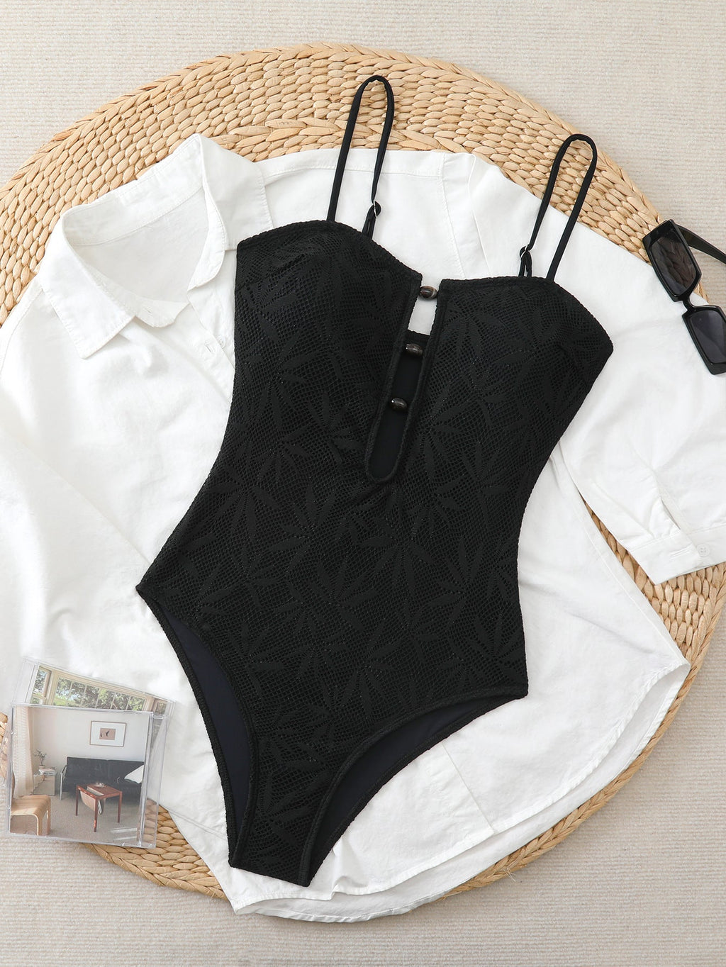 Leaves Printed Mesh Hollow Out Women Swimwear One Piece Swimsuit Female Monokini High Leg Cut Bather Slim Bathing Suit Swim Lady