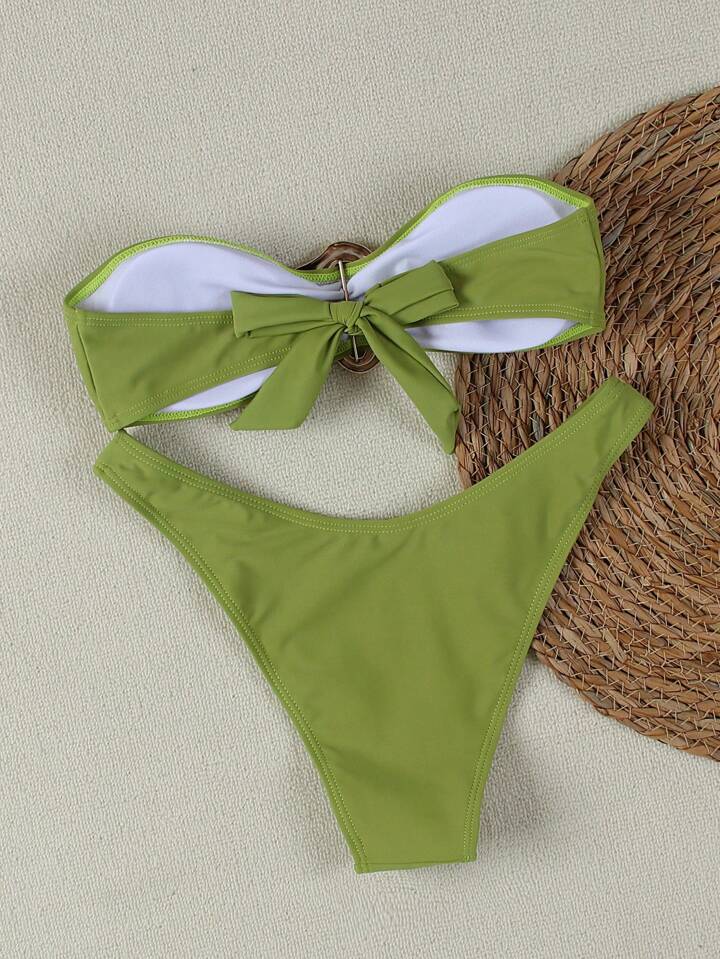 XS - L Metal Ring Bandeau Bikini Women Swimwear Female Swimsuit Two-pieces Bikini set Brazilian High Cut Bathing Suit Swim Lady