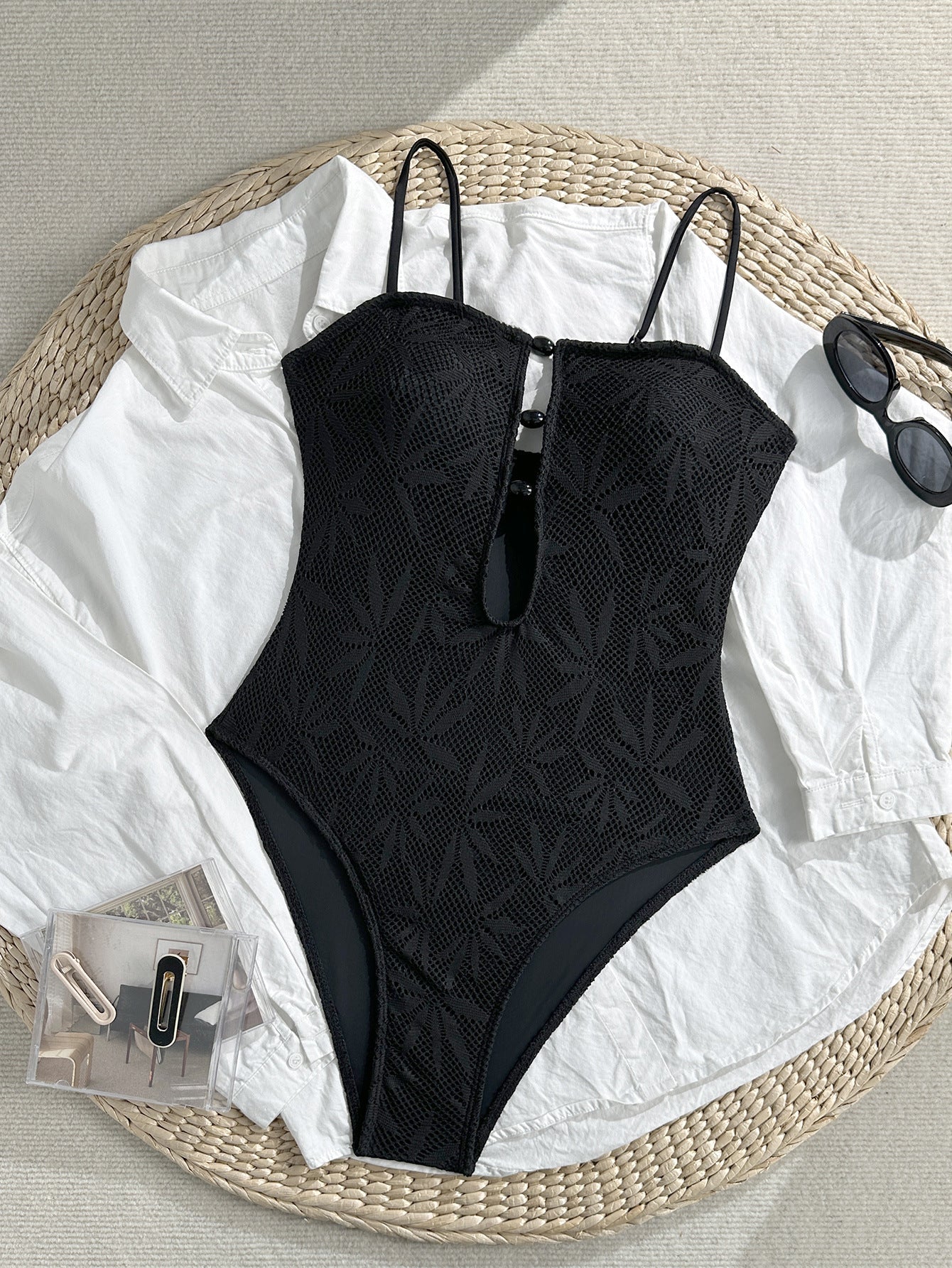 Leaves Printed Mesh Hollow Out Women Swimwear One Piece Swimsuit Female Monokini High Leg Cut Bather Slim Bathing Suit Swim Lady
