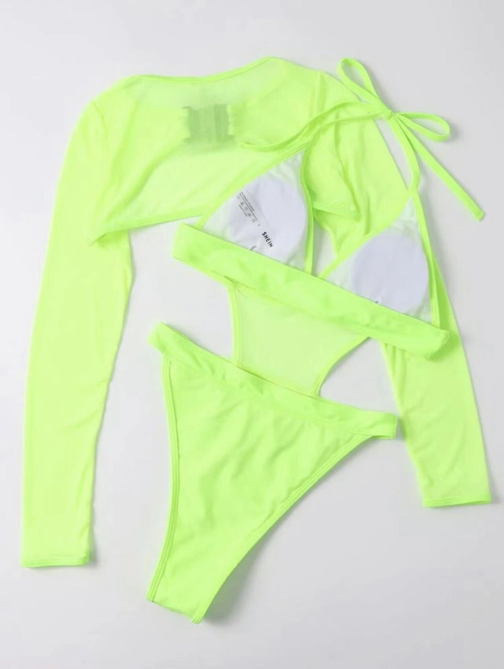 Neon Long Sleeve High Cut Out Women Swimwear One Piece Swimsuit Female Mesh Monokini Bather Bathing Suit Swim Lady Beachwear
