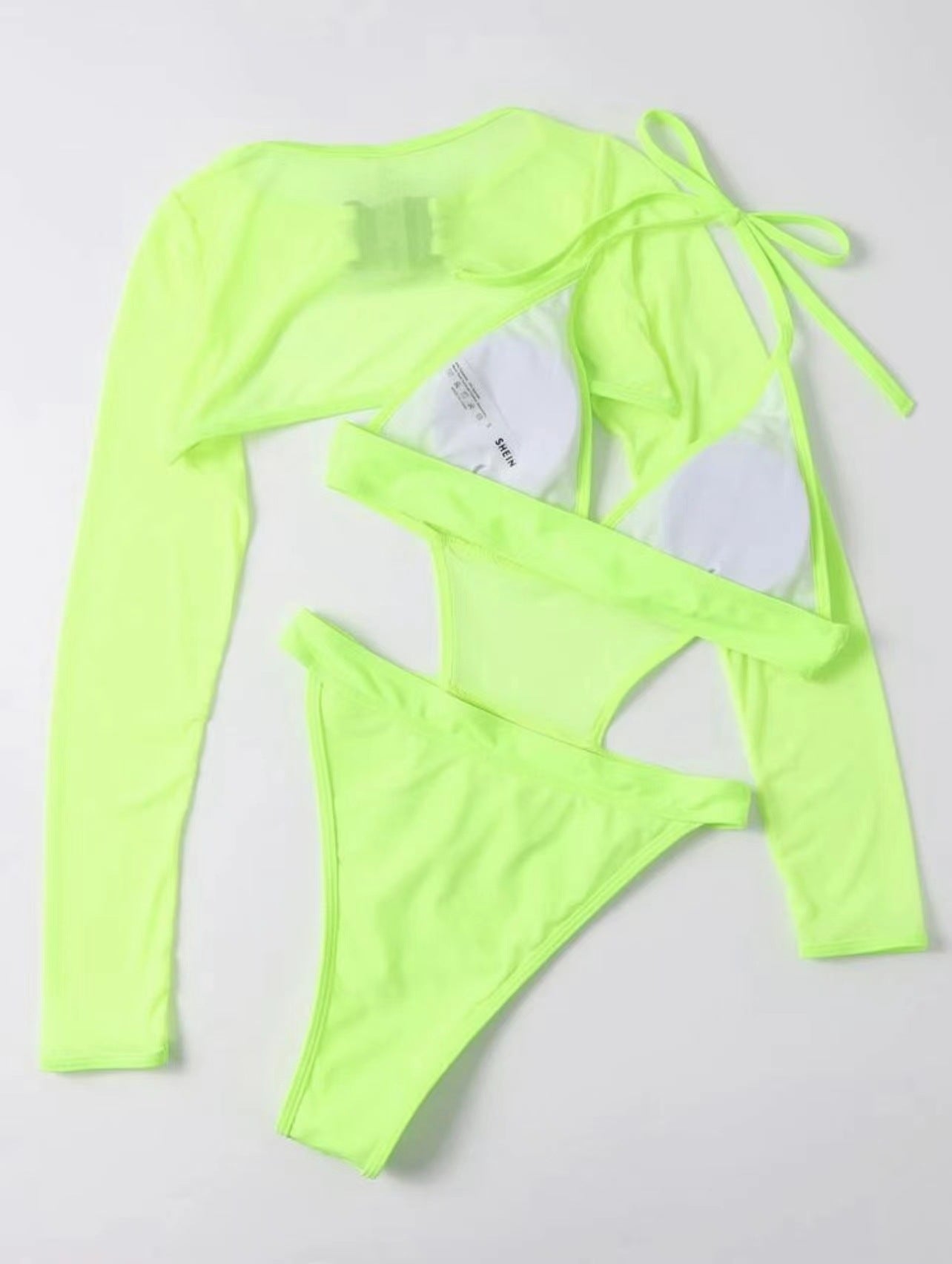 Neon Long Sleeve High Cut Out Women Swimwear One Piece Swimsuit Female Mesh Monokini Bather Bathing Suit Swim Lady Beachwear