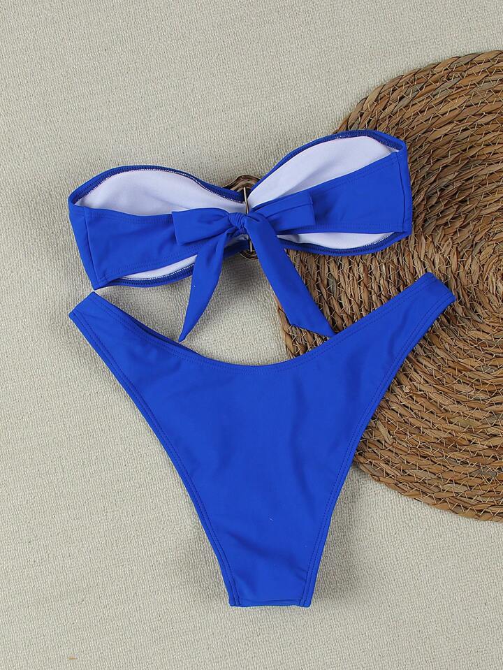XS - L Metal Ring Bandeau Bikini Women Swimwear Female Swimsuit Two-pieces Bikini set Brazilian High Cut Bathing Suit Swim Lady