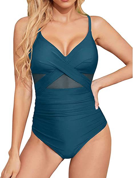 S - XXL Sexy Mesh See Through Women Swimwear One Piece Swimsuit Women's Swimwear Ruched Push Up Bathing Suit Swim Beach Wear