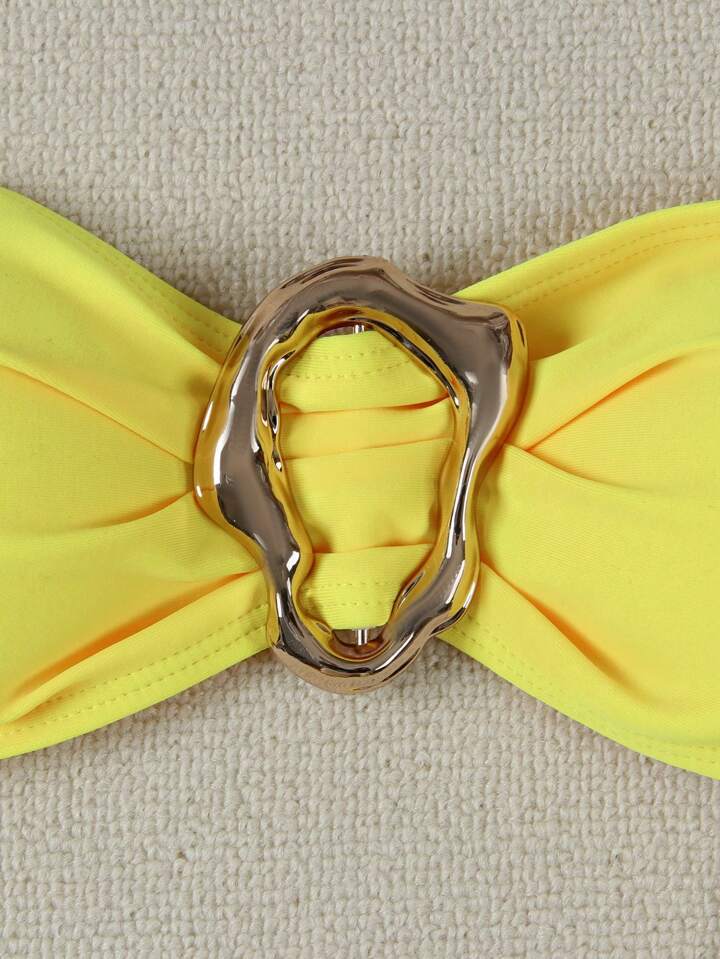 XS - L Metal Ring Bandeau Bikini Women Swimwear Female Swimsuit Two-pieces Bikini set Brazilian High Cut Bathing Suit Swim Lady