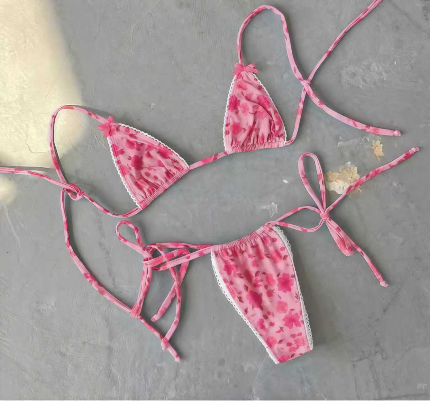 2025 Floral Printed Halter Bikini Female Swimsuit Women Swimwear Two-pieces Bikini set Strappy Bow Bather Bathing Suit Swim Lady