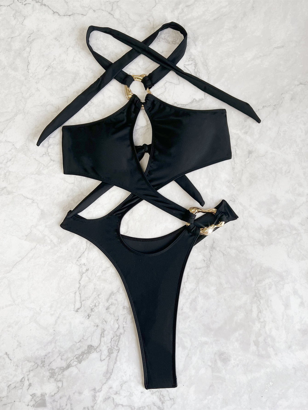 Sexy Tummy Cut Out Halter Women Thong Swimwear One Piece Swimsuit Female High Cut Monokini Rings Bathing Suit Swim Beach Wear