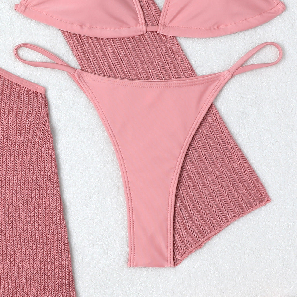 Mesh Sheer Long Sleeve Cover-Up Micro Bikini Female Swimsuit Women Swimwear Three-pieces Bikini Set Bathing Suit Swim Beach Wear